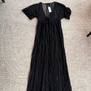 Aakaa Black Lace Tie Front Swim Coverup